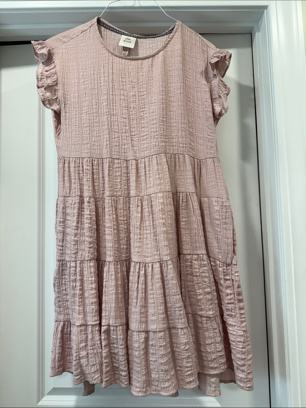 Girls' Dusty Pink Tiered Cotton Dress - Soft Ruffle Sleeves